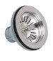 Handbediende gootsteenafvoer met korf en rechthoekige overloop, afwerking satijnglans roestvrij staal, diameter 90 mm