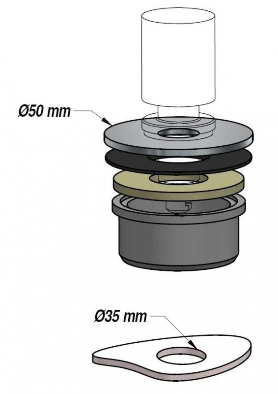 Adapterkit voor gat van 35 mm diameter in glanzend roestvrij staal