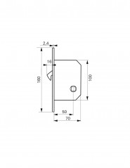 Serrure à crochet sans accessoires axe 50 mm pour porte coulissante, chromé satin