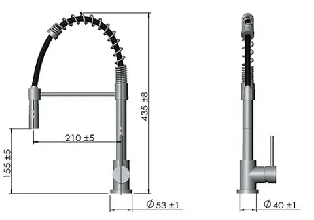 Miscelatore monocomando alto per lavabo con molla e doccetta rimovibile.