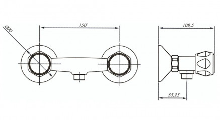 Miscelatore per doccia cromato con soffione in ceramica a 1/2 giro.