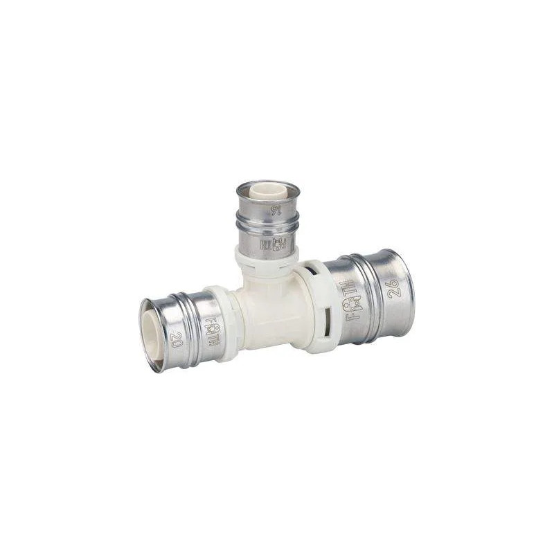 Meerlaags PPSU Radiaal gereduceerd T-stuk, diameter 26 x 20 x 20 mm.