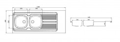 Gootsteen 2 cuves et 1 égouttoir LAVELLI inox 18/10 à poser 1400 x 600 mm Gootsteen 2 cuves et 1 égouttoir LAVELLI inox 18/10 à poser 1400 x 600 mm