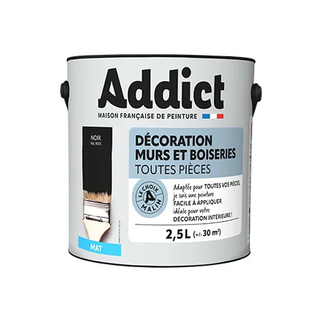 Peinture acrylique murs et boiseries noir mat 2.5L.