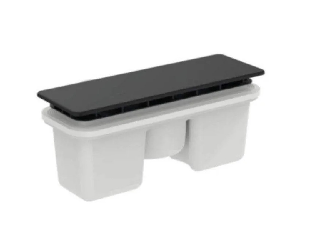 ULTRAFLAT NEW rechthoekig douchezeefje met matzwarte putdeksel 19,5 x 5 cm