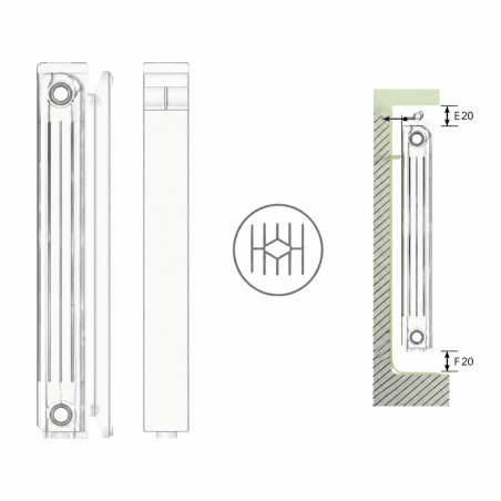 Calefacción central de fundición de aluminio 13 elementos blanco KLASS 500, 1508w GLOBAL 13xKLASS500B - Imagen 3/4