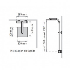 Touareg" square thermostatic shower column, adjustable height, chrome-plated solid brass