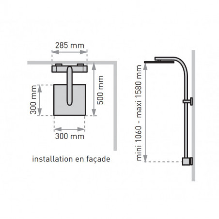 Touareg" square thermostatic shower column, adjustable height, chrome-plated solid brass