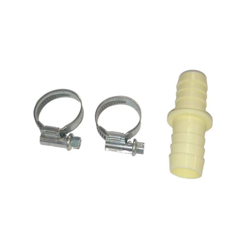 Drain hose connection with clamps