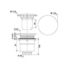Large-flow shower tray drain, diameter 90 mm