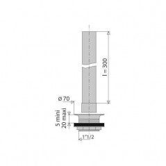 Overflow tube for sink, D. 50 mm, depth of seal 300 mm, chrome-plated brass