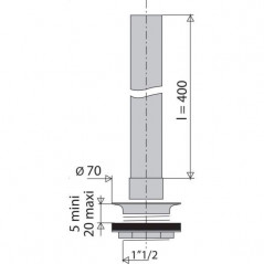Overflow tube for sink, D. 50 mm, depth of seal 400 mm, chrome-plated brass