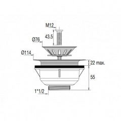 Manual basket sink strainer 90 mm hole, without overflow, chrome-plated stainless steel
