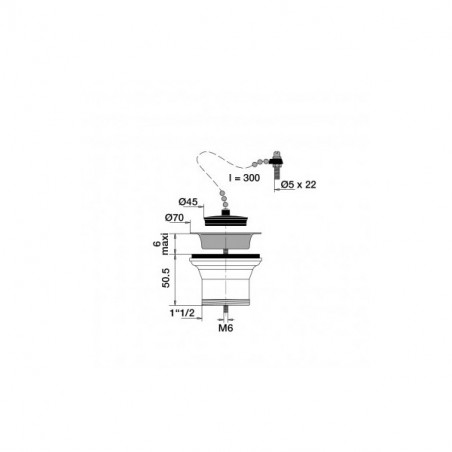 Stainless steel sink drain without overflow diameter 50 mm