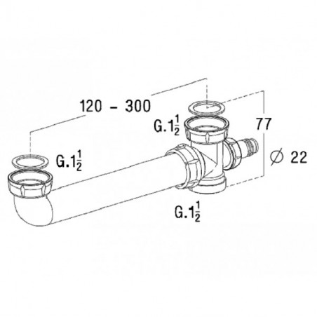 Space-saving 2-vessel sink manifold, adjustable from 150 to 335 mm