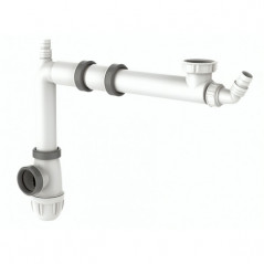 Space-saving 1-bowl sink drain with siphon and washing machine socket