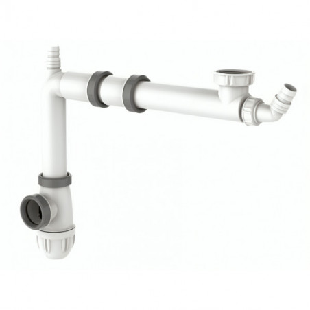 Space-saving 1-bowl sink drain with siphon and washing machine socket