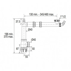 Space-saving 1-bowl sink drain with siphon and washing machine socket