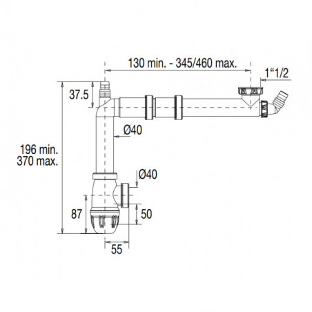 Space-saving 1-bowl sink drain with siphon and washing machine socket