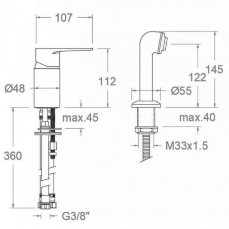 Miscelatore per parrucchieri TITANIUM con kit doccia, cromo