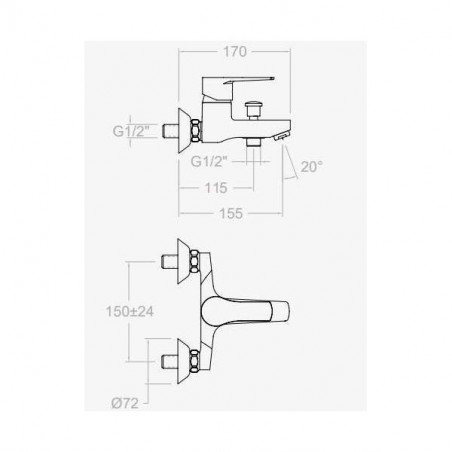 Titanium wall-mounted bath and shower mixer