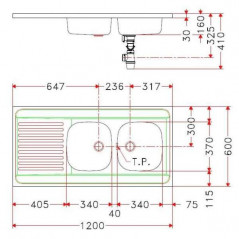 Fregadero de acero inoxidable, independiente 2 cubetas 1 escurridor 1200x600 MAN721 120