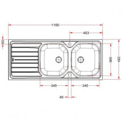 Fregadero de acero inoxidable, encastrado, 2 cubetas 1 escurridor 1160x500 mm, REN621
