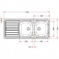 Lavello in acciaio inox, incassato, 2 vasche 1 sgocciolatoio 1160x500 mm, REN621