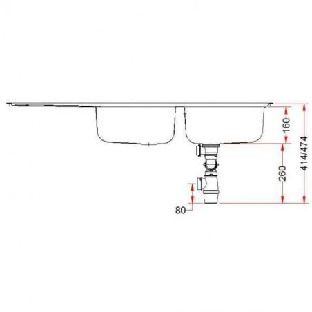 Lavello in acciaio inox, incassato, 2 vasche 1 sgocciolatoio 1160x500 mm, REN621