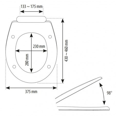 Abattant cuvette WC universel Monaco entraxe variable, blanc