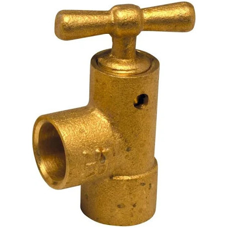 Brass angle drain valve, 18mm diameter, for soldering.