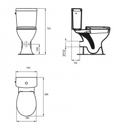 Pack inodoro de suelo salida horizontal, 3/6L, con tapa de WC.
