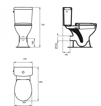 Hangtoilet met horizontale afvoer, 3/6L, met toiletbril. COGESANIT MITO - Afbeelding 2/2