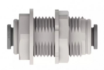 Grey acetal Push-Fit rigid bulkhead connector for 5/16" (8 mm) pipe