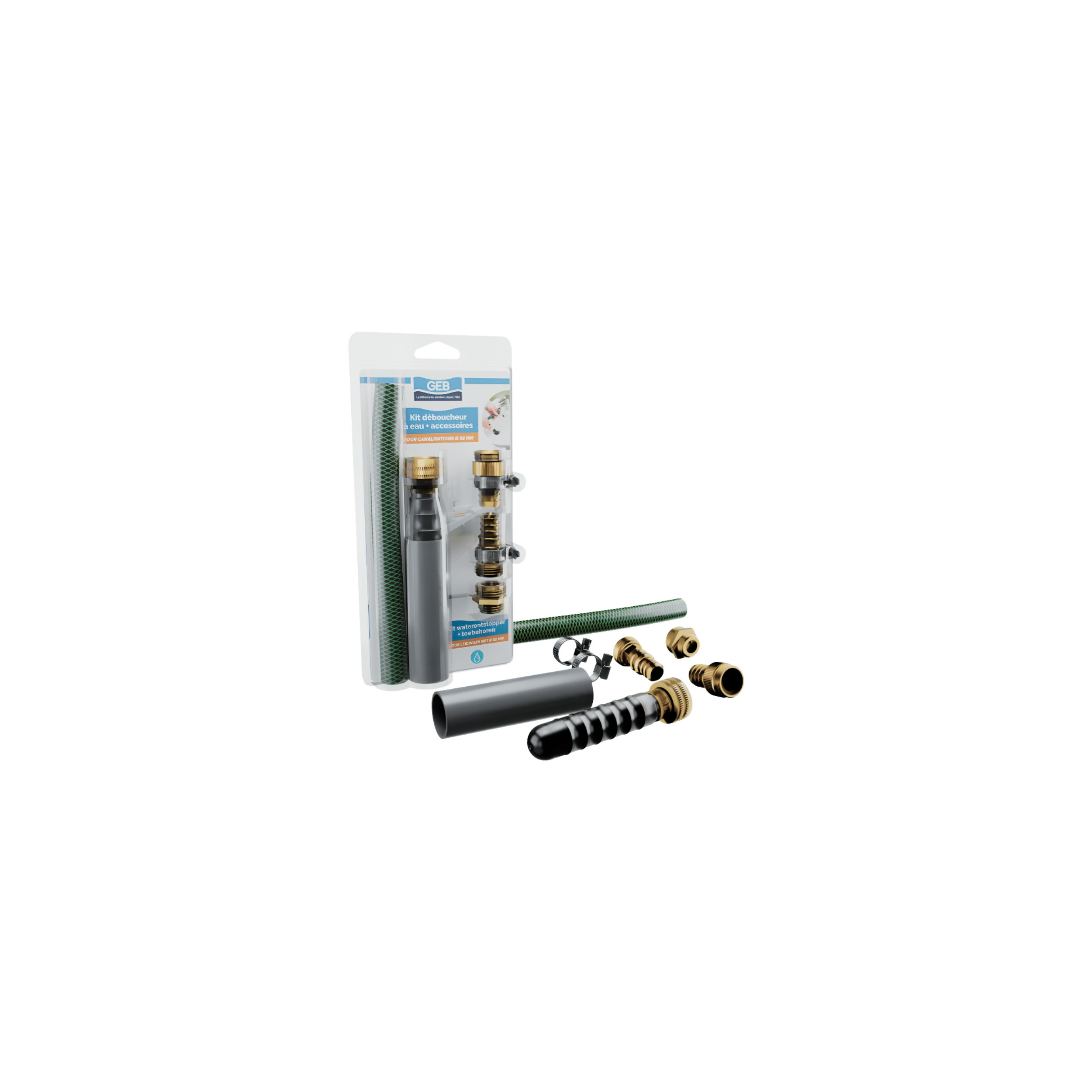 Kit déboucheur canalisation à eau GEB 32 mm, avec accessoires