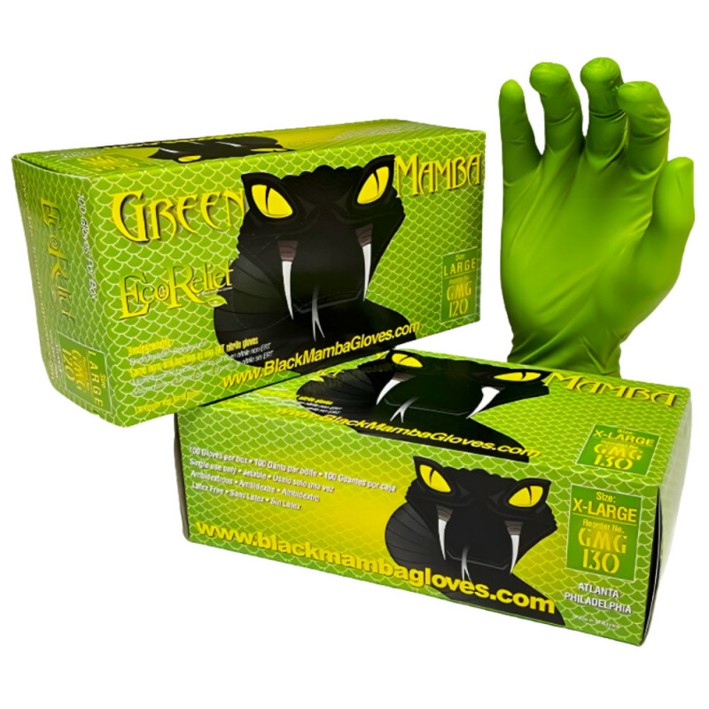 Doos van 100 dikke nitril handschoenen Green Mamba maat XL, hoge weerstand.