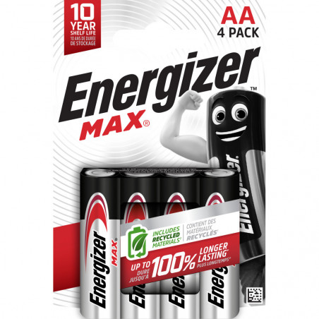 Blister di 4 batterie alcaline AA LR6 1,5V ENERGIZER Max.