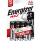 Blister met 4 AA LR6 1,5V Alkaline ENERGIZER Max batterijen.