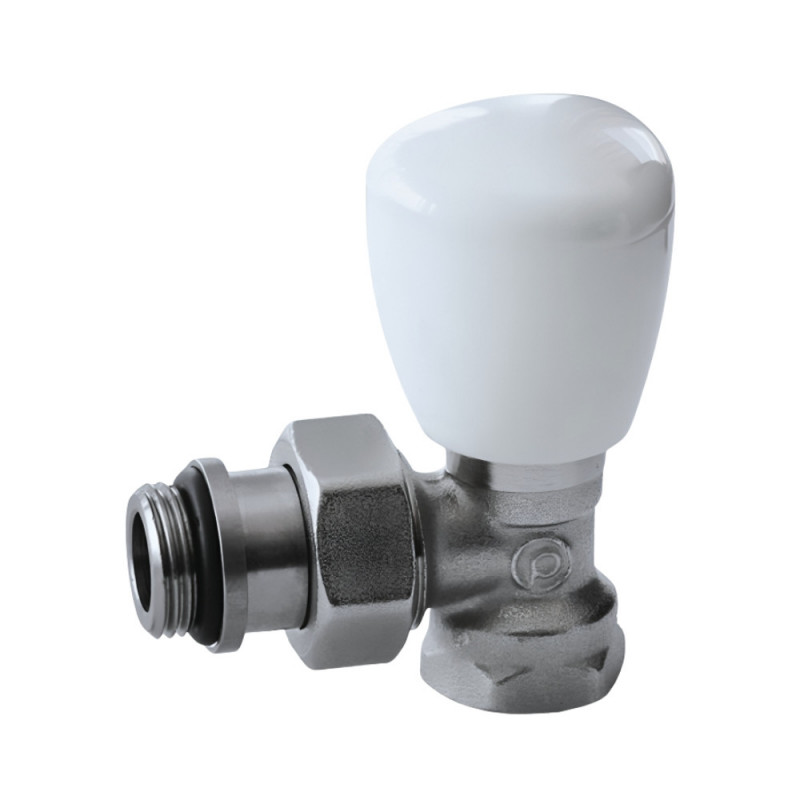 Hand-operated radiator valve, screw-on angle 15x21, central heating, nickel-plated brass