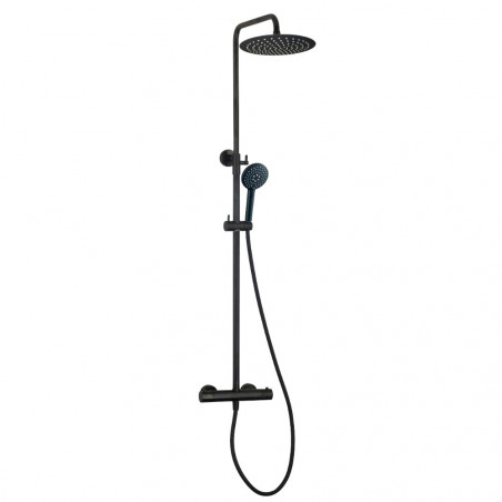 DOMAO 300 matte black thermostatic shower column, extra-flat showerhead, 3-spray hand shower