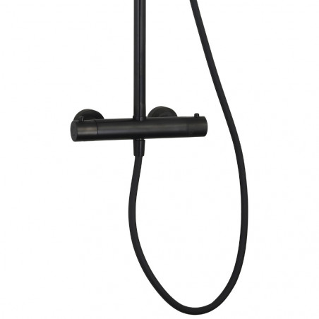 Colonne de douche thermostatique noir mat DOMAO 300, pomme extra plate, douchette 3 Jets