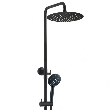 Columna de ducha termostática DOMAO 300 negro mate, rociador extraplano, teleducha de 3 chorros