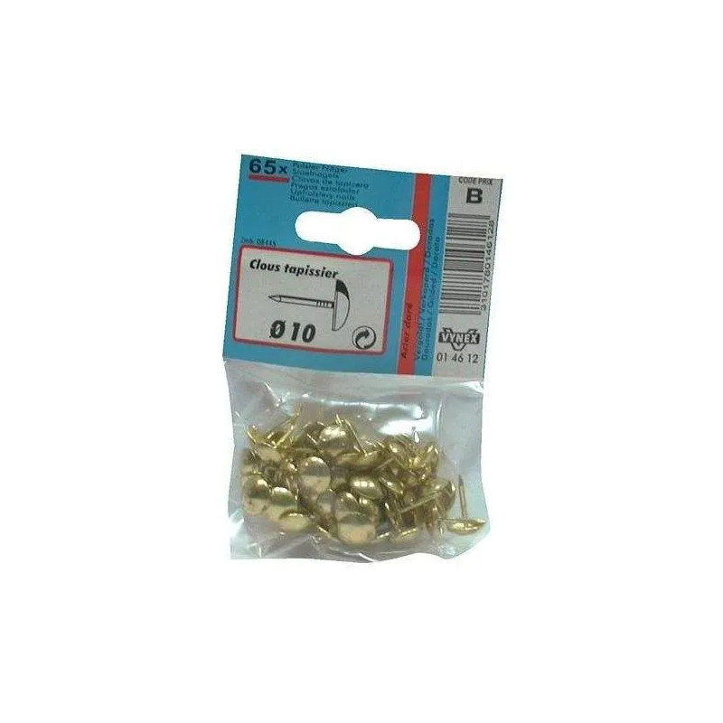 Kopie van Clous tapissier acier doré 10 mm SC, diamètre 10 mm, 65 pièces