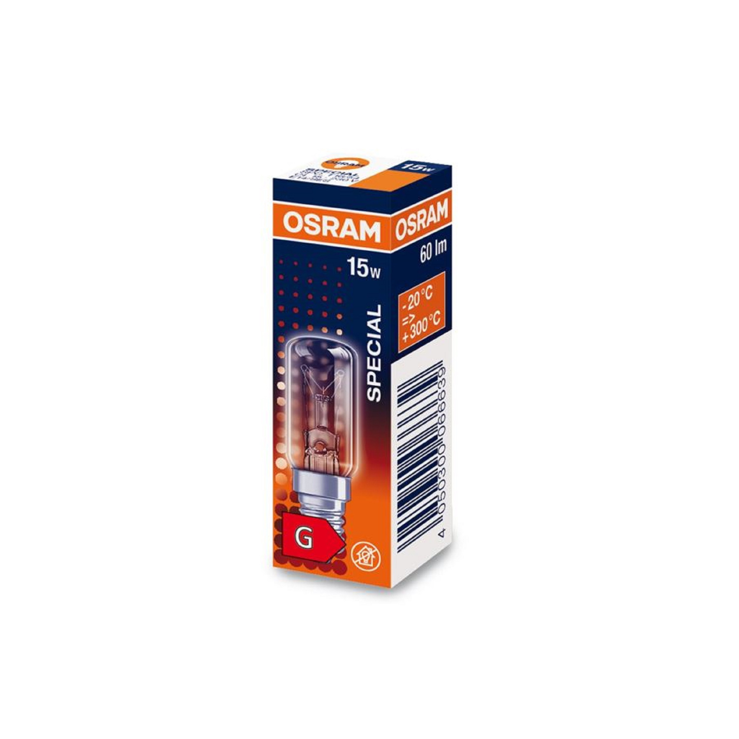 Bombilla incandescente E14 para hornos, T17/54, 15W, 230V, 60 lúmenes