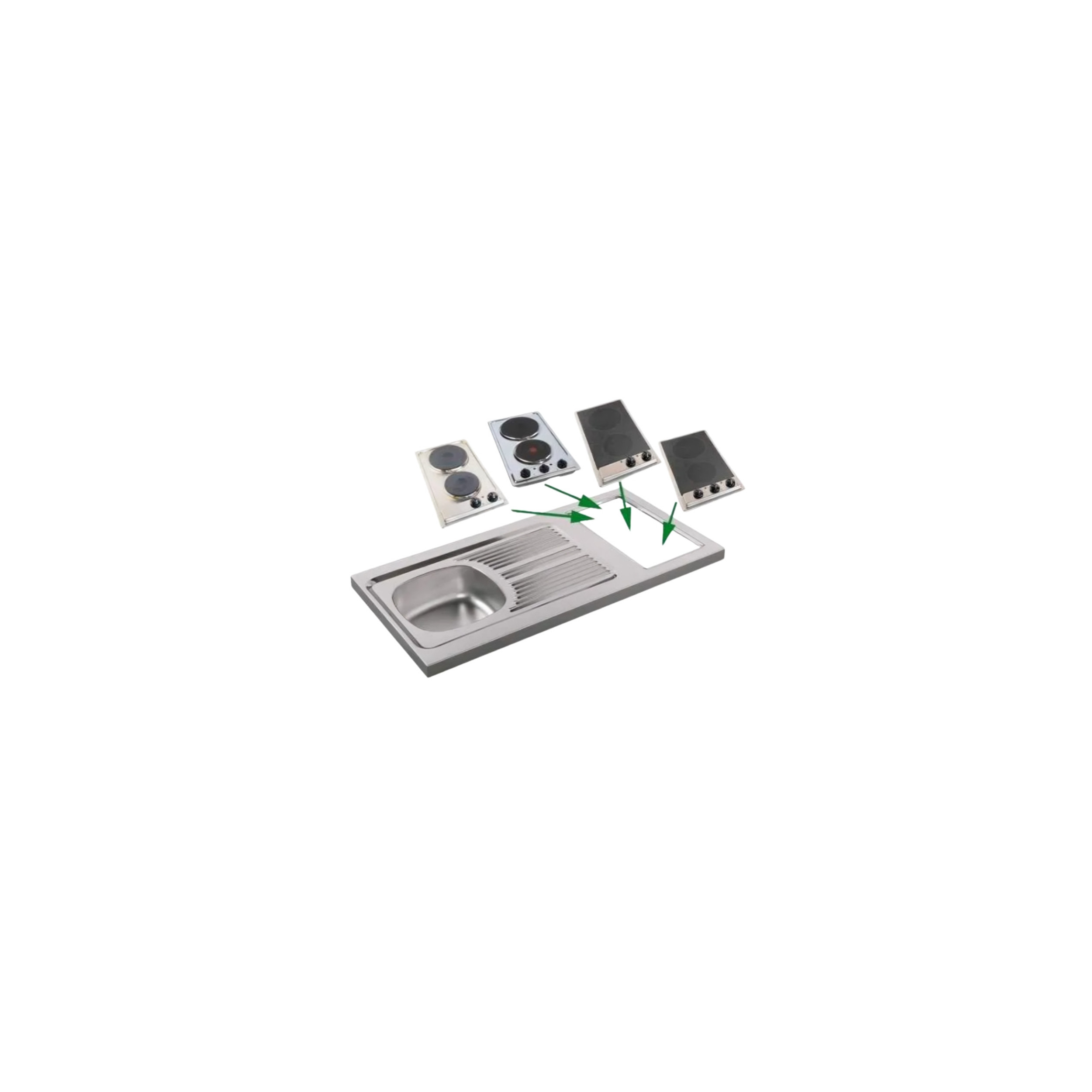 Kitchenette sink 100x60cm with cut-out for Domino (not supplied), reversible.