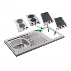 Evier pour kitchenette 100x60cm avec découpe pour Domino (non fourni), réversible.
