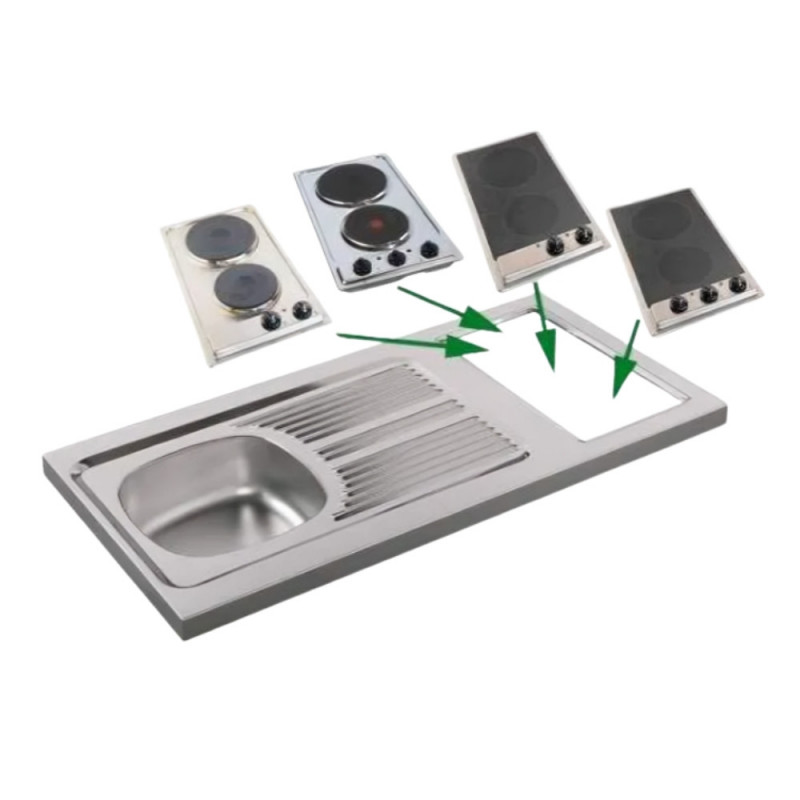Evier pour kitchenette 100x60cm avec découpe pour Domino (non fourni), réversible.