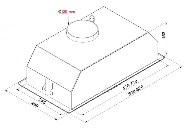 Aspirador de acero inoxidable de 52 cm, 3 velocidades 286 m3/h.