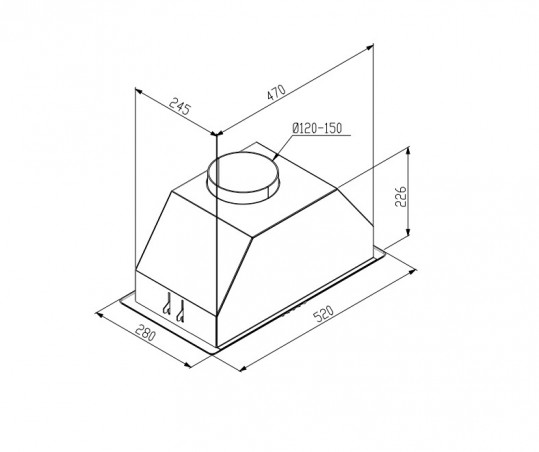 Aspirador de acero inoxidable de 52 cm, 3 velocidades 286 m3/h.