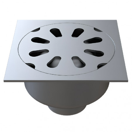 Stainless steel drain 247x247 mm, vertical outlet 100 mm